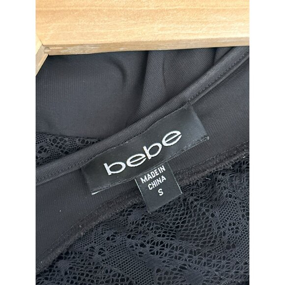 Vintage Y2K Bebe Black Gold Lace Sequin Asymmetrical Top Sz S Whimsigoth Festive - Picture 5 of 5